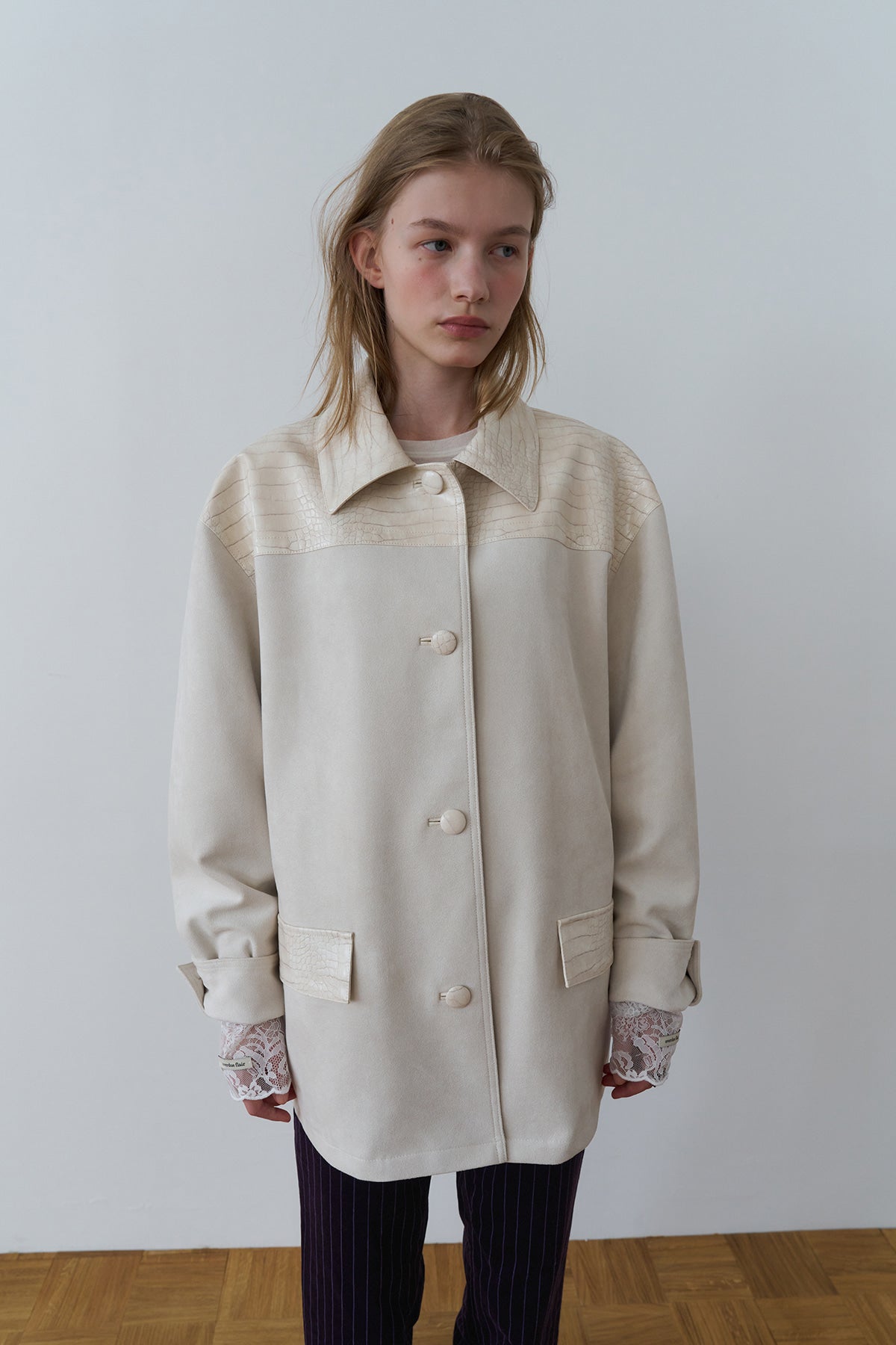 Overdueflair Soft Suede Relaxed Half Jacket White