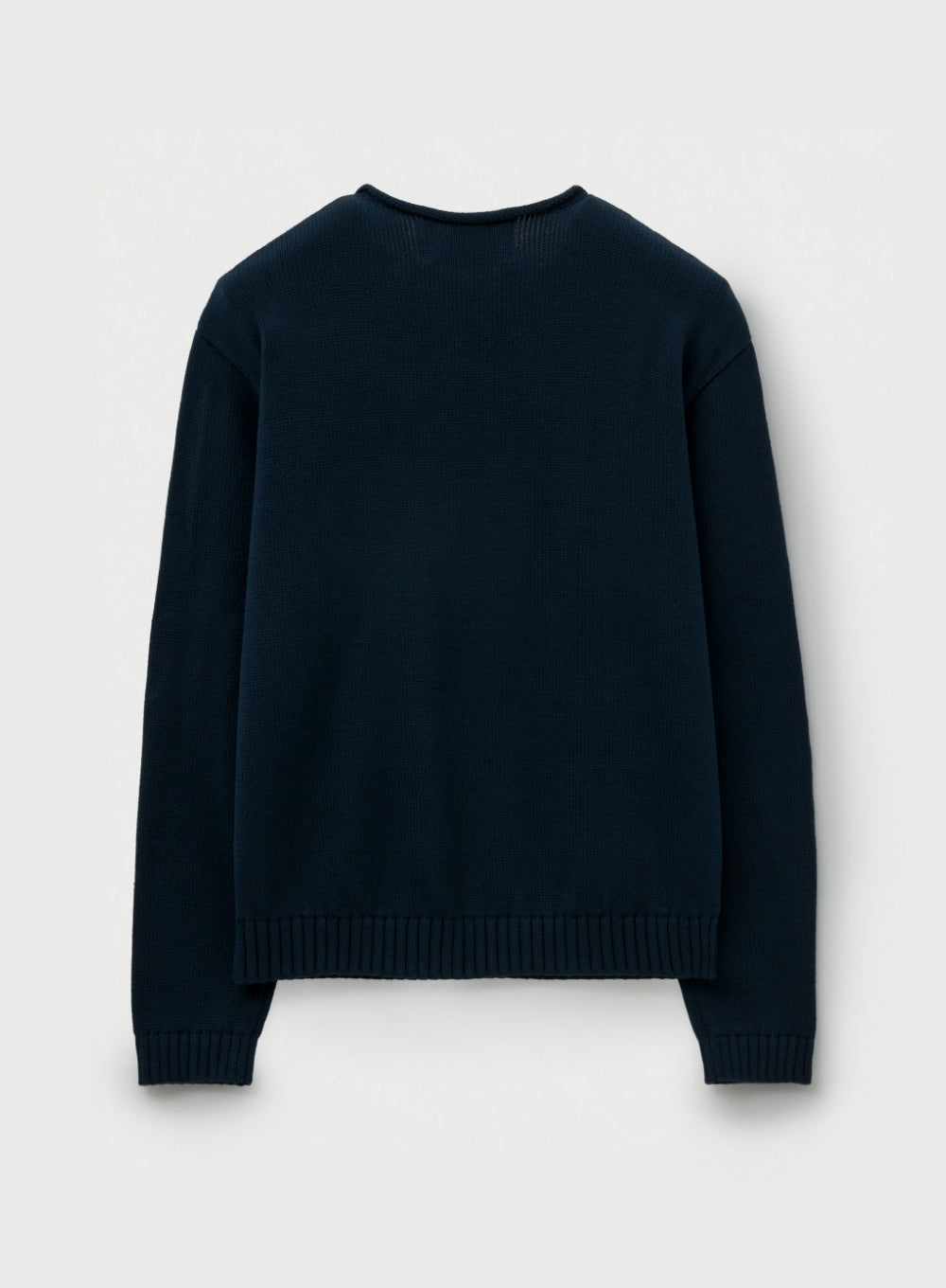 [satur] Rope Logo Embroidered V-Neck Knit - Navy