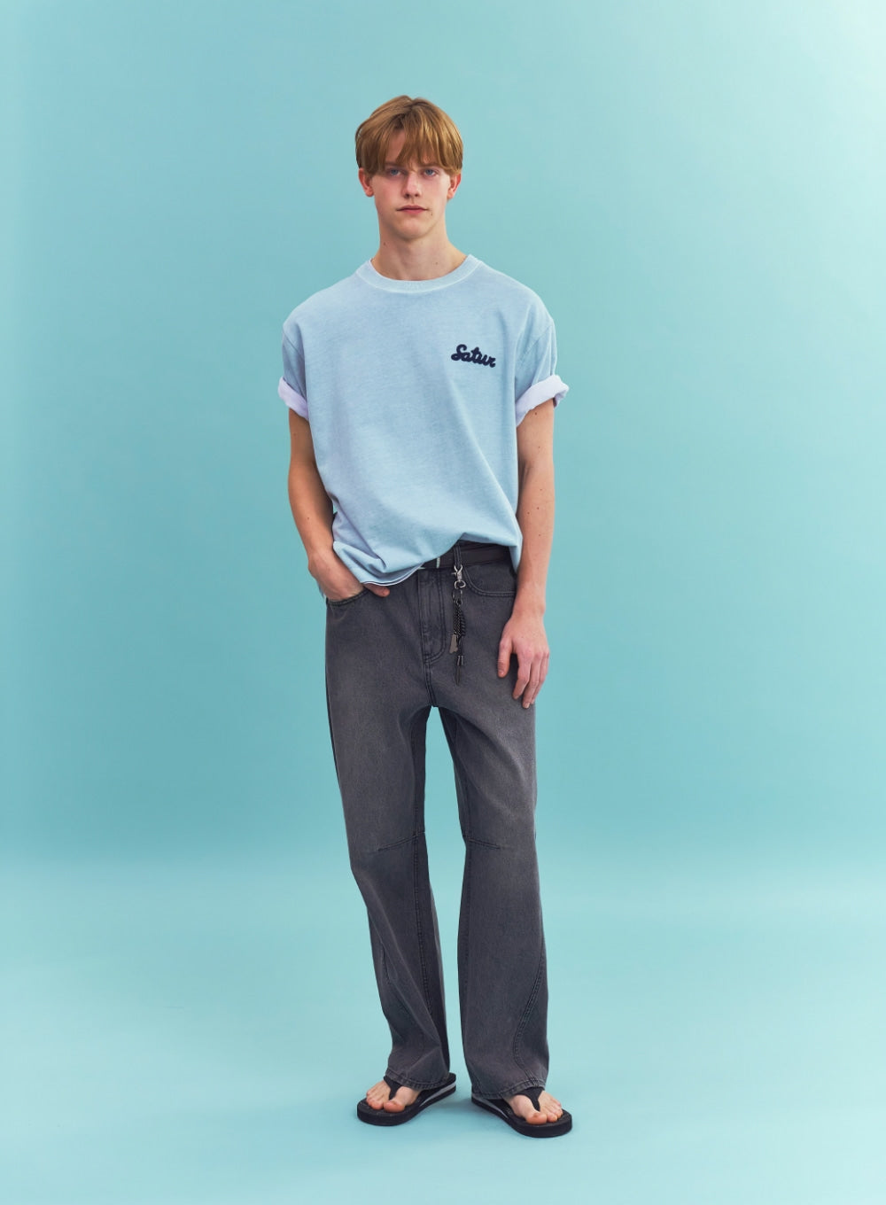 Satur Flowing Small Logo Dyed T-Shirt - Sky Blue