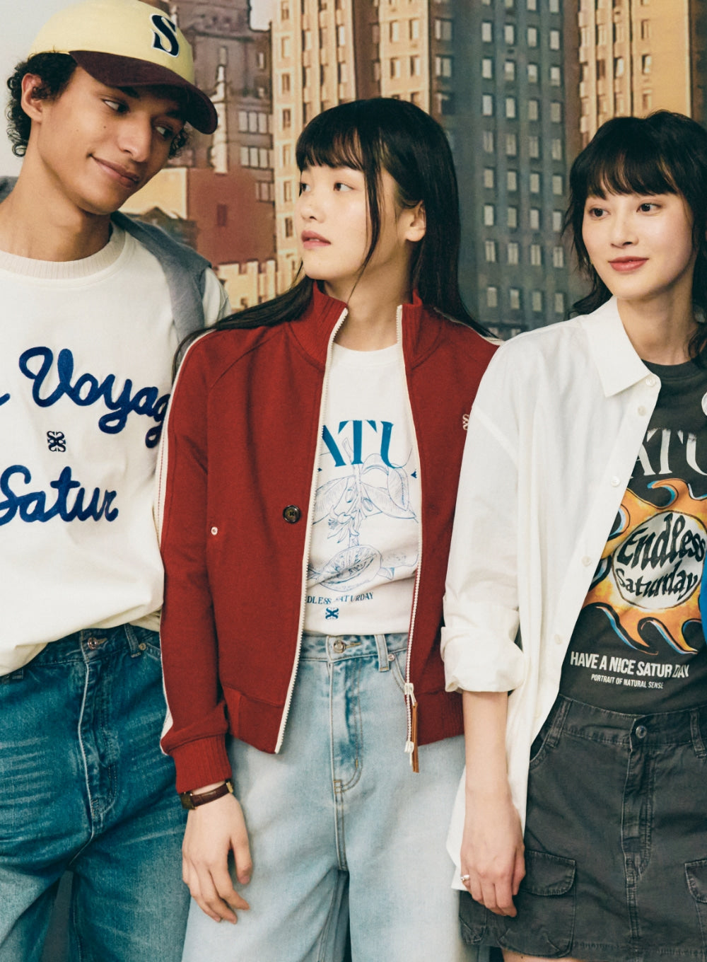 [satur] (W) Capri Citron Drawing Summer Graphic T-Shirt - Light Blue