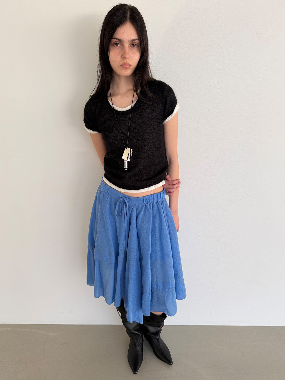 [Low Classic] Drawstring Drape Skirt_Blue