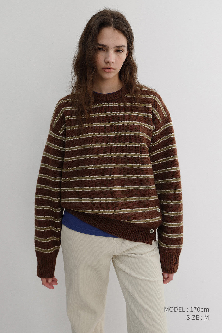 Dunst Unisex Striped Chunky Sweater Brown