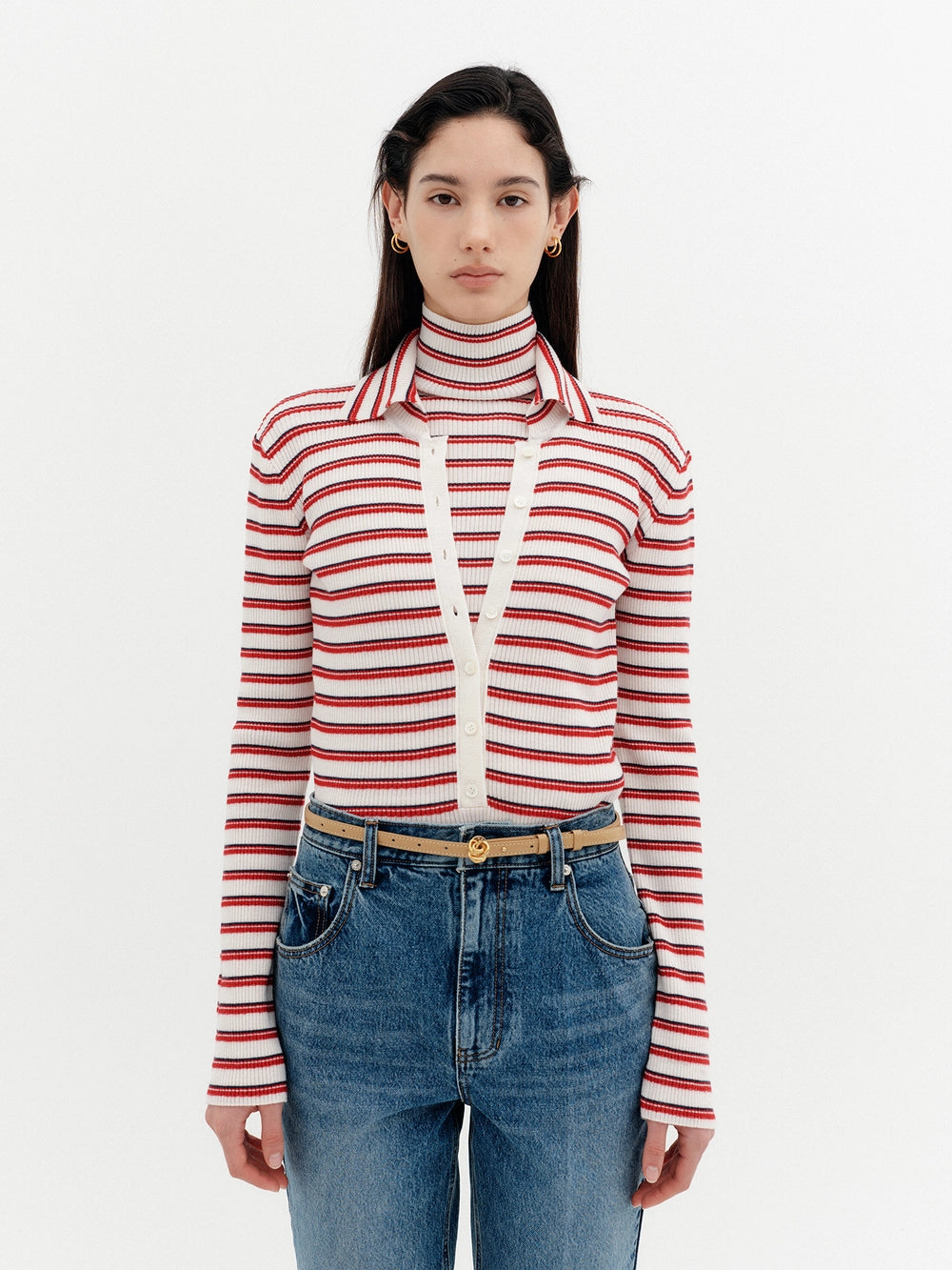 EENK High-Neck Layered Knitwear Top - Ivory