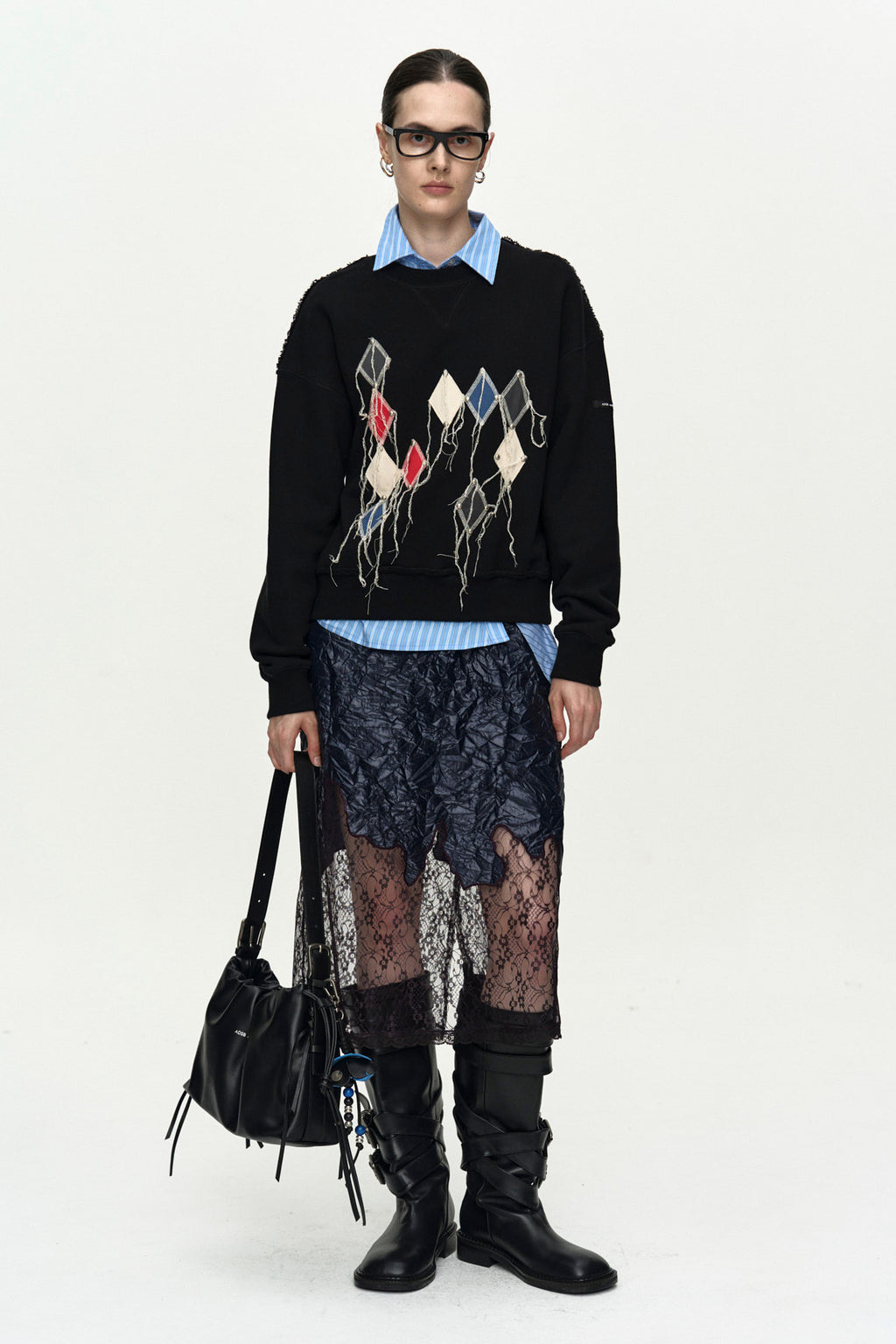 Andersson Bell (Essential) Studded Argyle Patchwork Sweatshirt