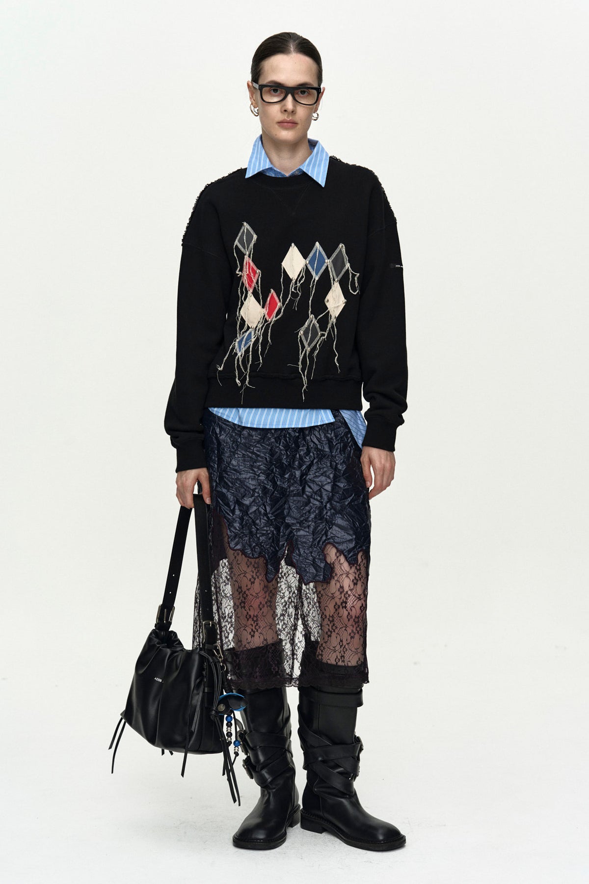 Andersson Bell (Essential) Studded Argyle Patchwork Sweatshirt