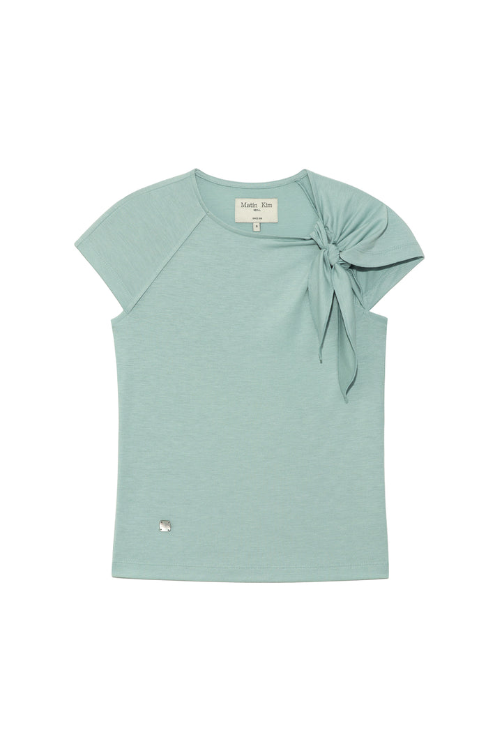 Matinkim Unbalance Tied Shirring Top IN Mint