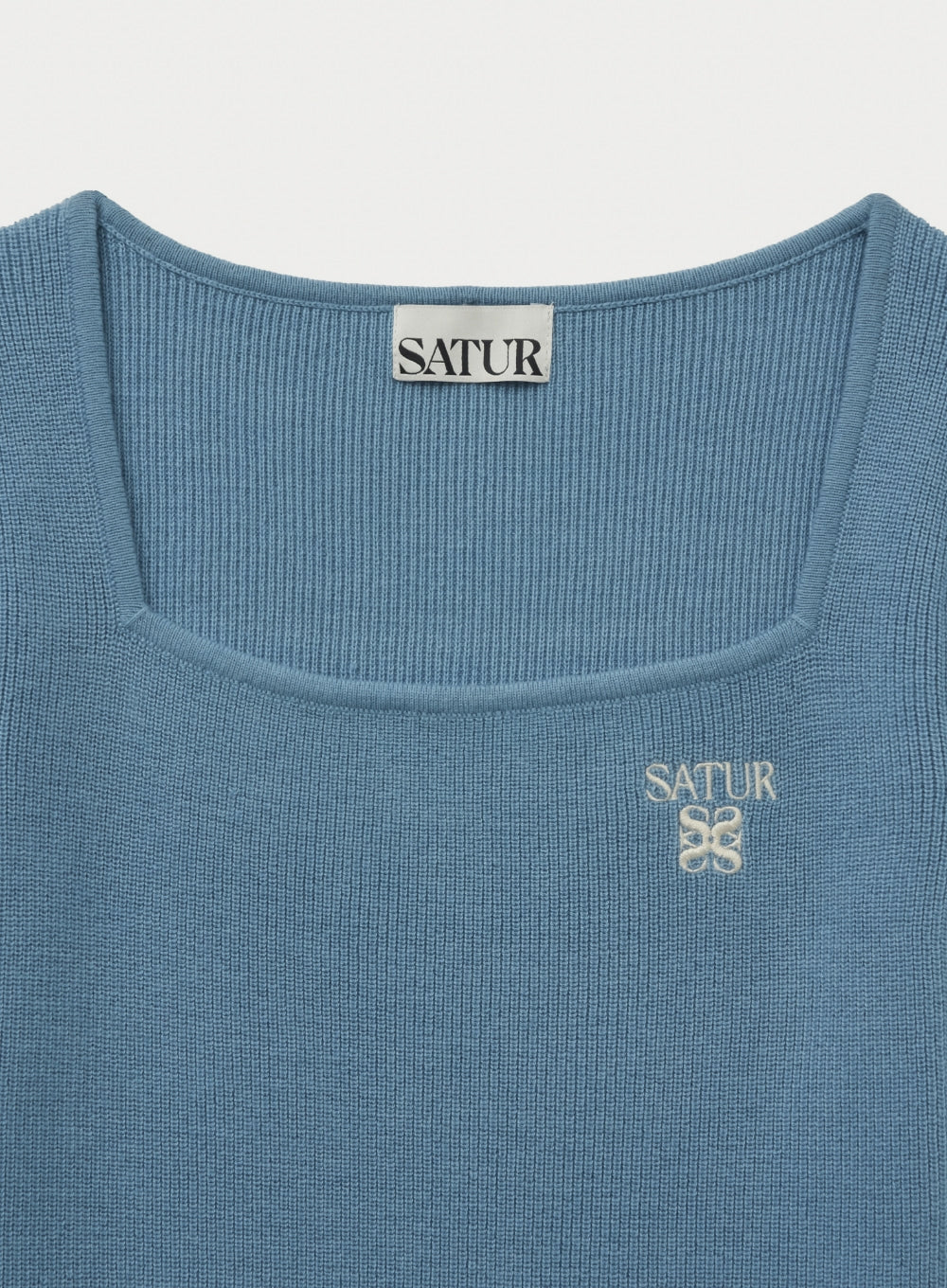 [satur] (W) Square Neck Knit Long sleeve - Blue