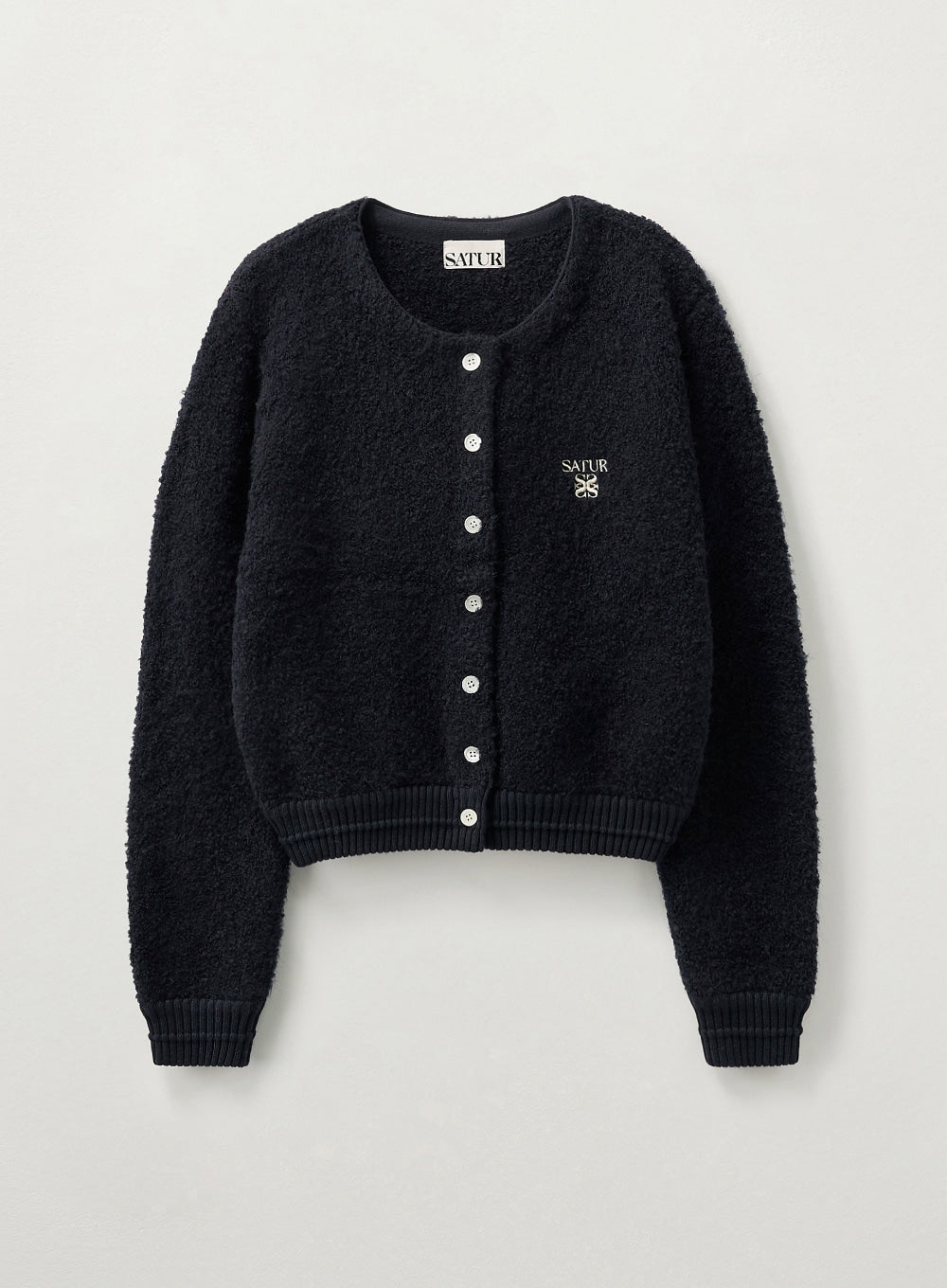 [satur] (W) Boucle Crew Neck Cardigan - Navy