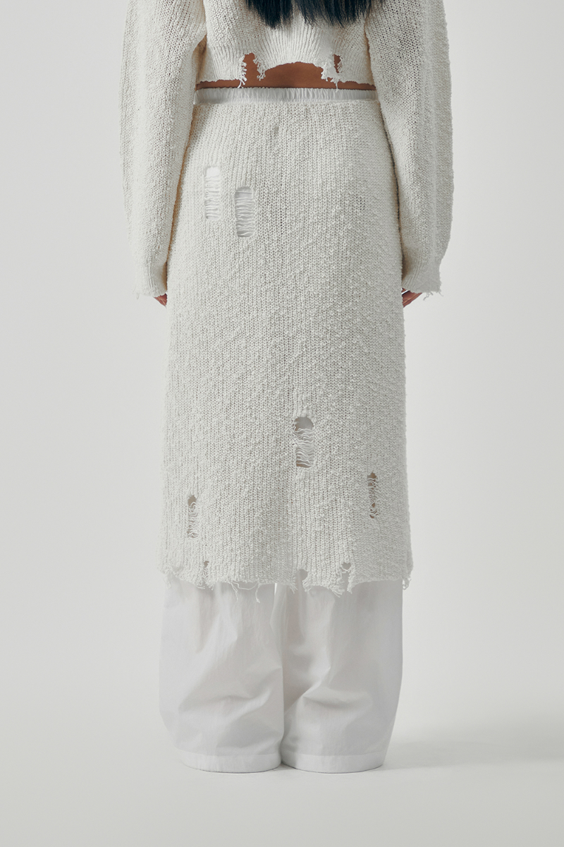 Treemingbird Linksle Texture Knit Set-up Skirt White