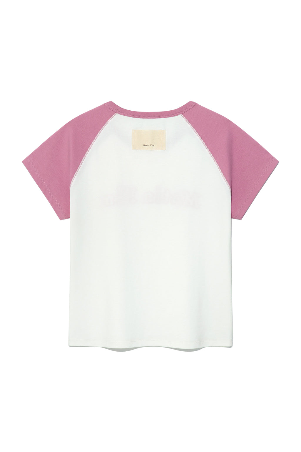 [matinkim] FLOWER STITCH RAGLAN LOGO TOP IN PINK