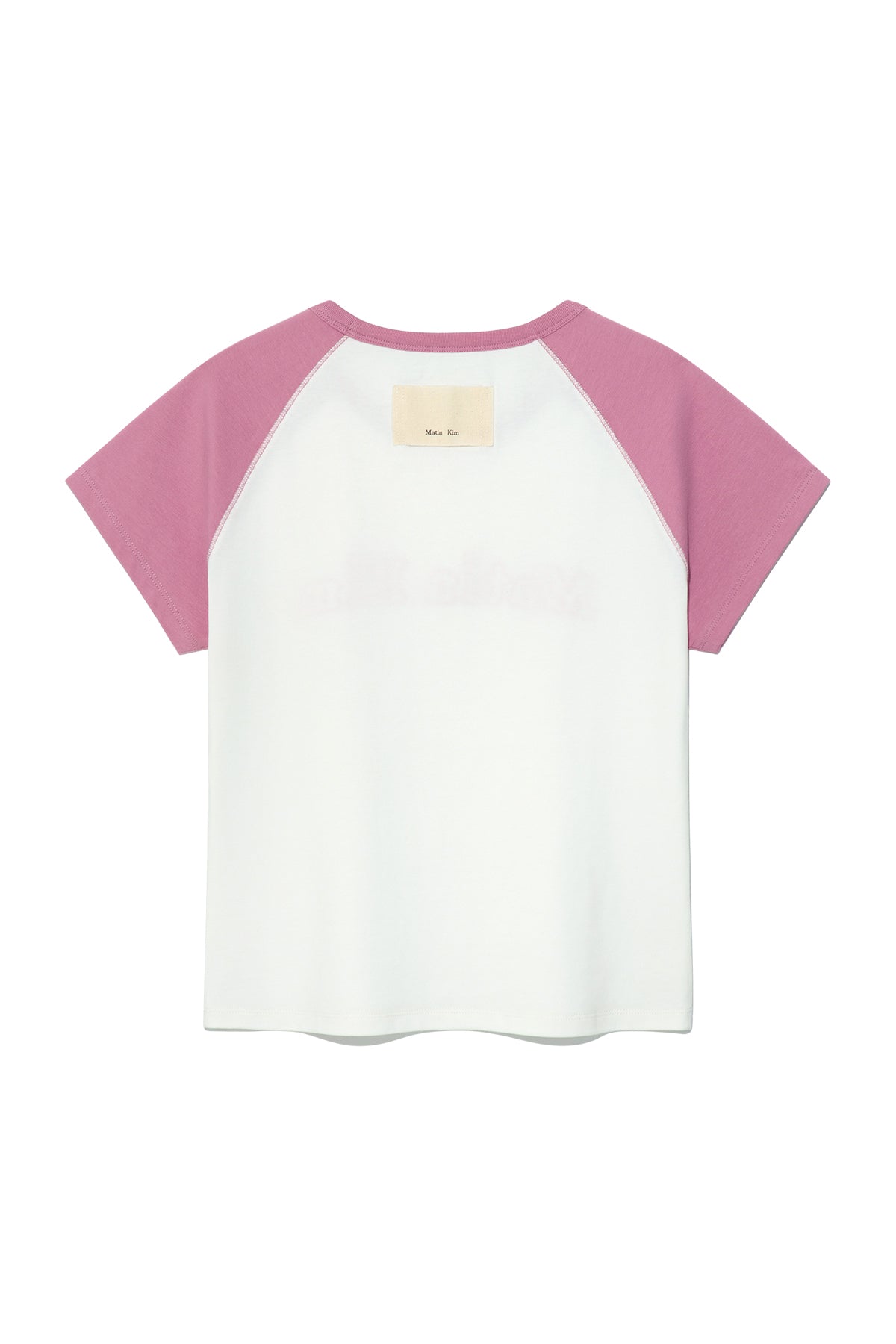 [matinkim] FLOWER STITCH RAGLAN LOGO TOP IN PINK