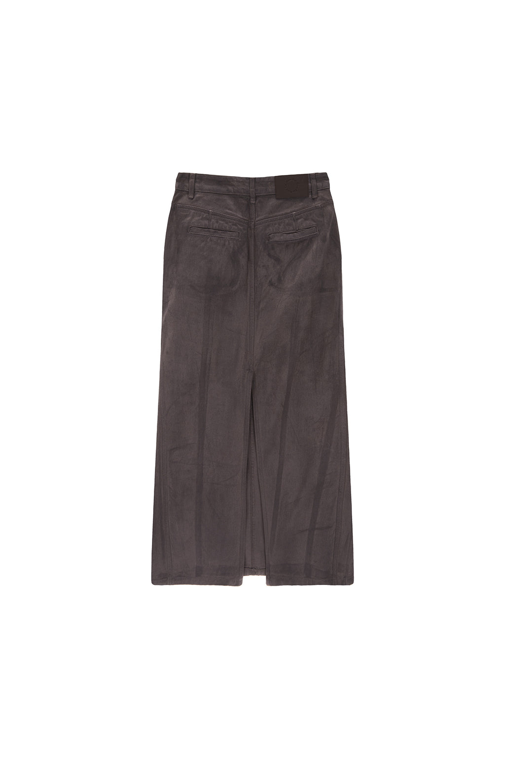 [matinkim] WAX COATING DENIM SKIRT IN BROWN
