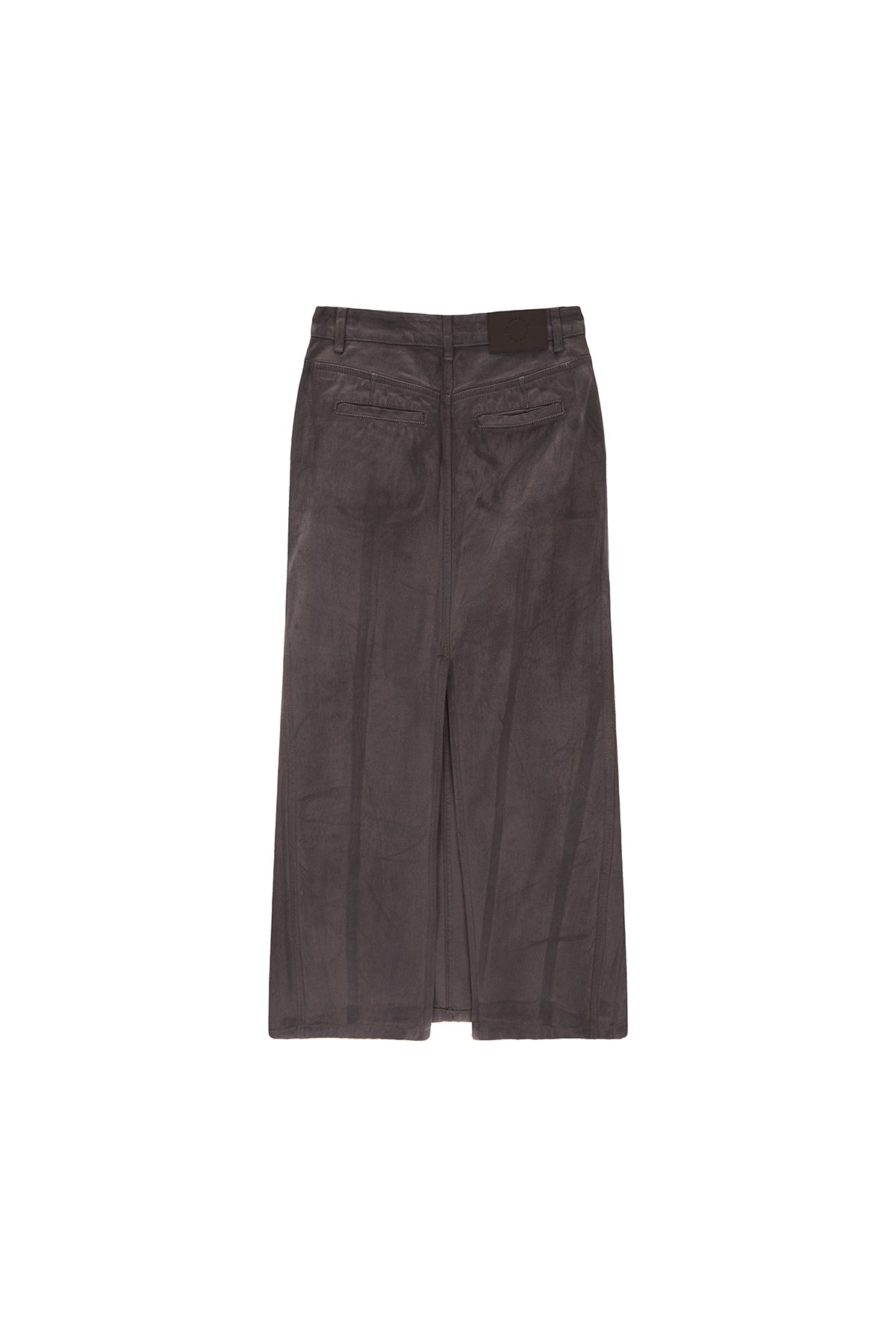 [matinkim] WAX COATING DENIM SKIRT IN BROWN