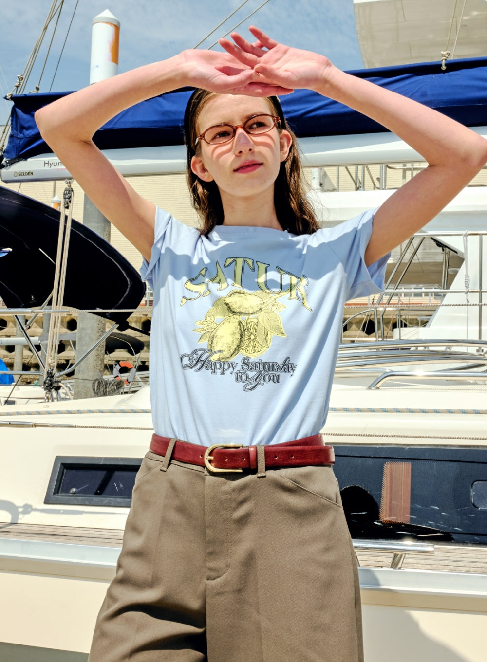 [satur] (W) Citron Summer Graphic T-Shirt - Light Blue