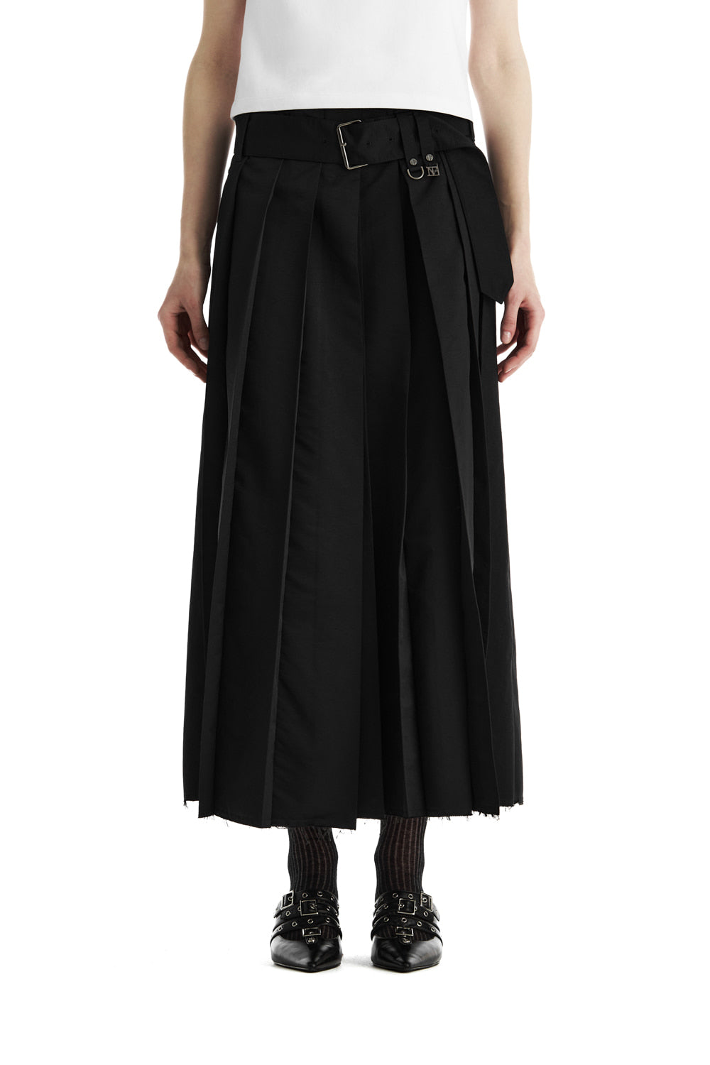 Treemingbird Belted Deep Pleat Skirt Black