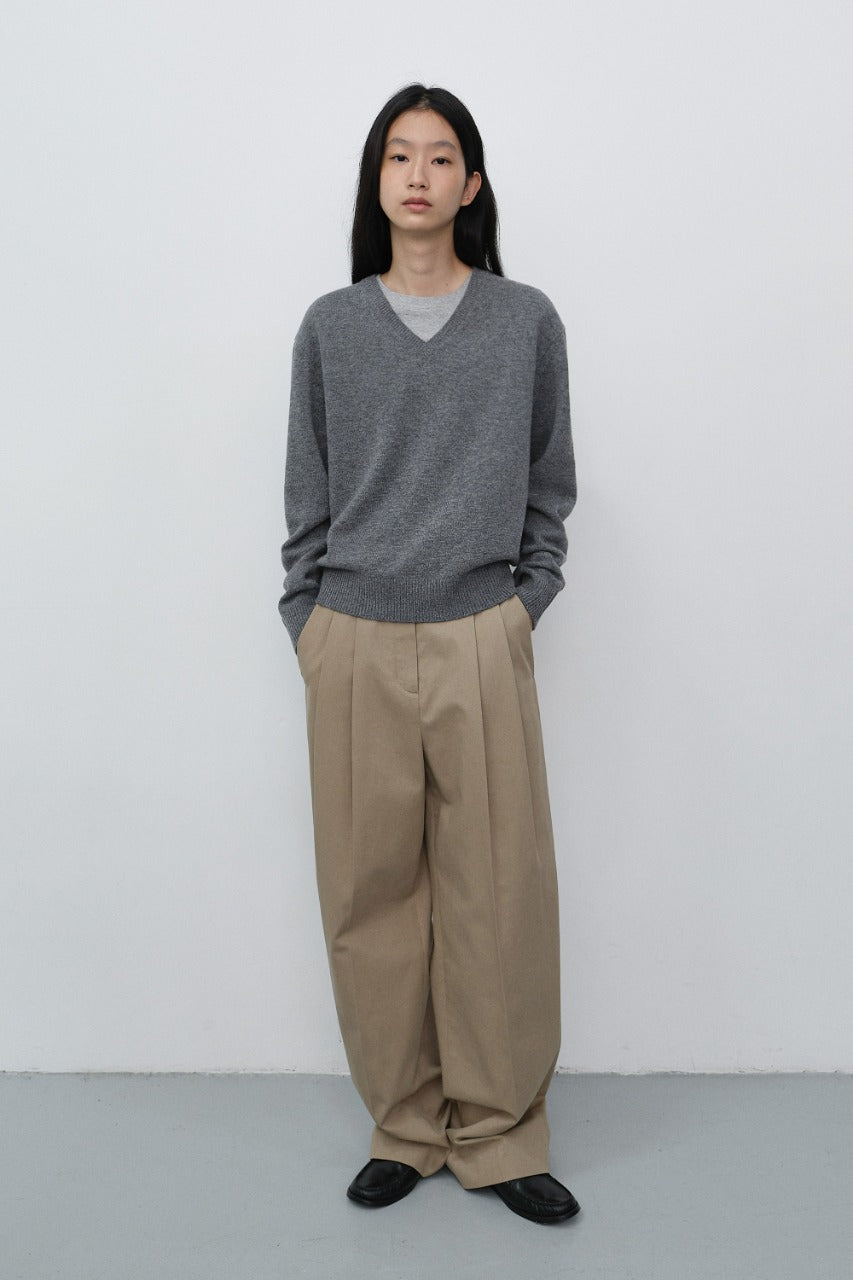Dunst Double Pleated Wide Chino Slacks Beige