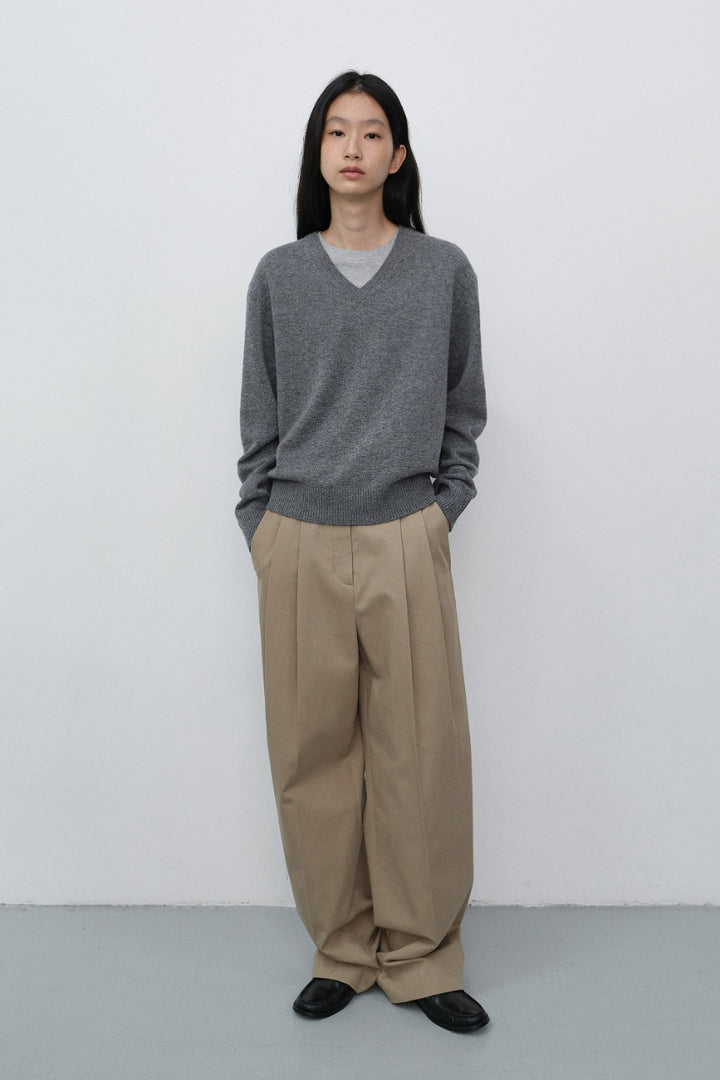 Dunst Double Pleated Wide Chino Slacks Beige