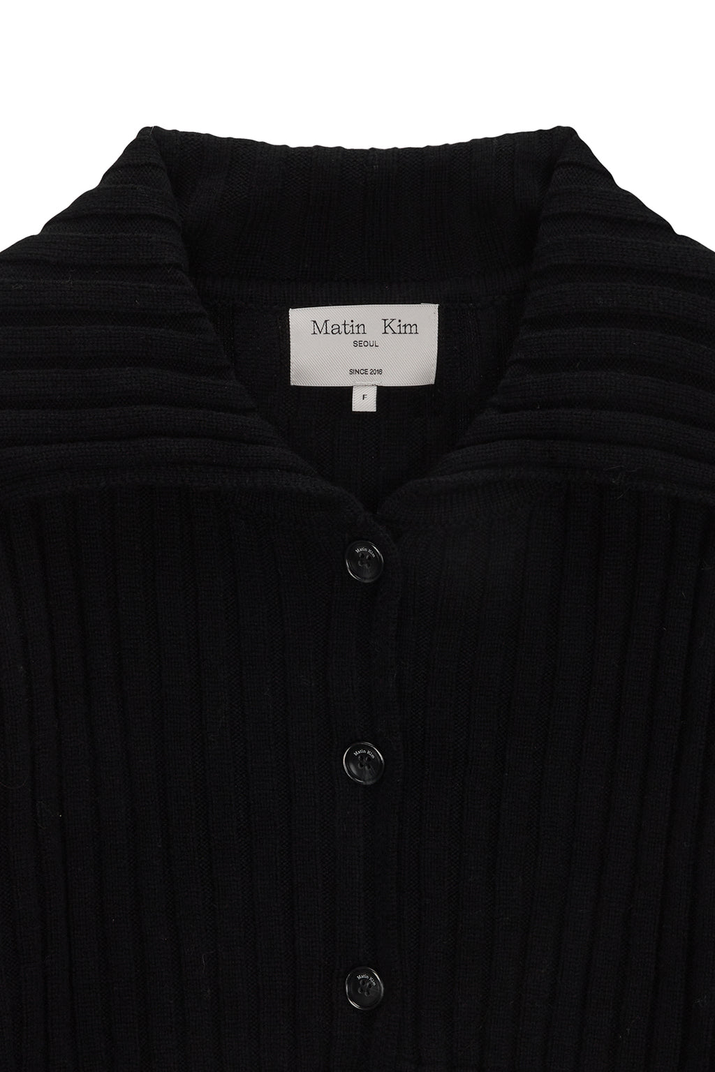[matinkim] SEMI CROP KNIT BUTTON CARDIGAN IN BLACK