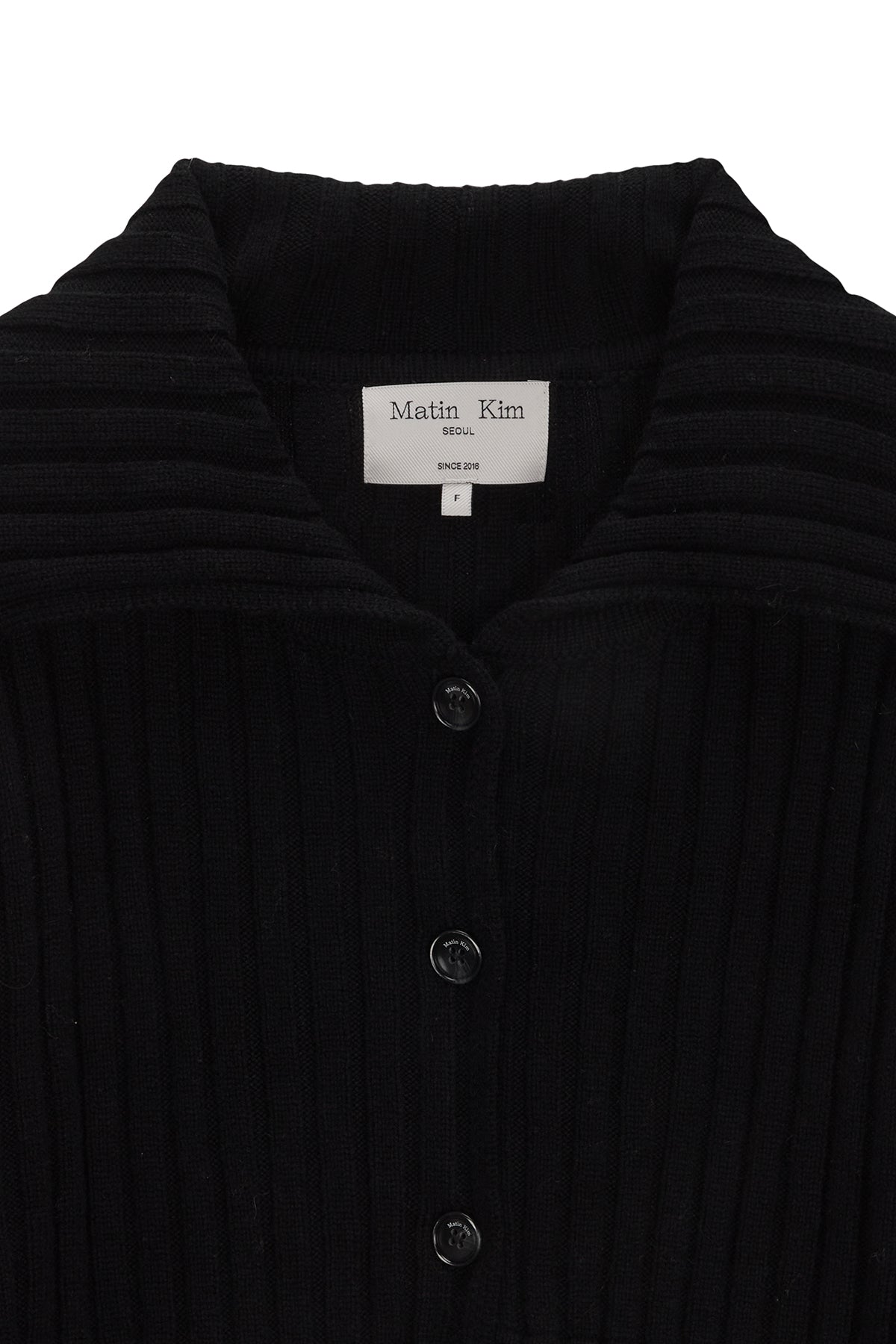 [matinkim] SEMI CROP KNIT BUTTON CARDIGAN IN BLACK