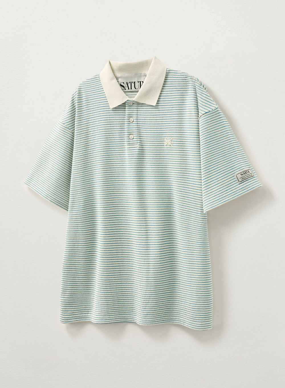 [satur] Stripe Collar T-Shirt - Ivory Blue
