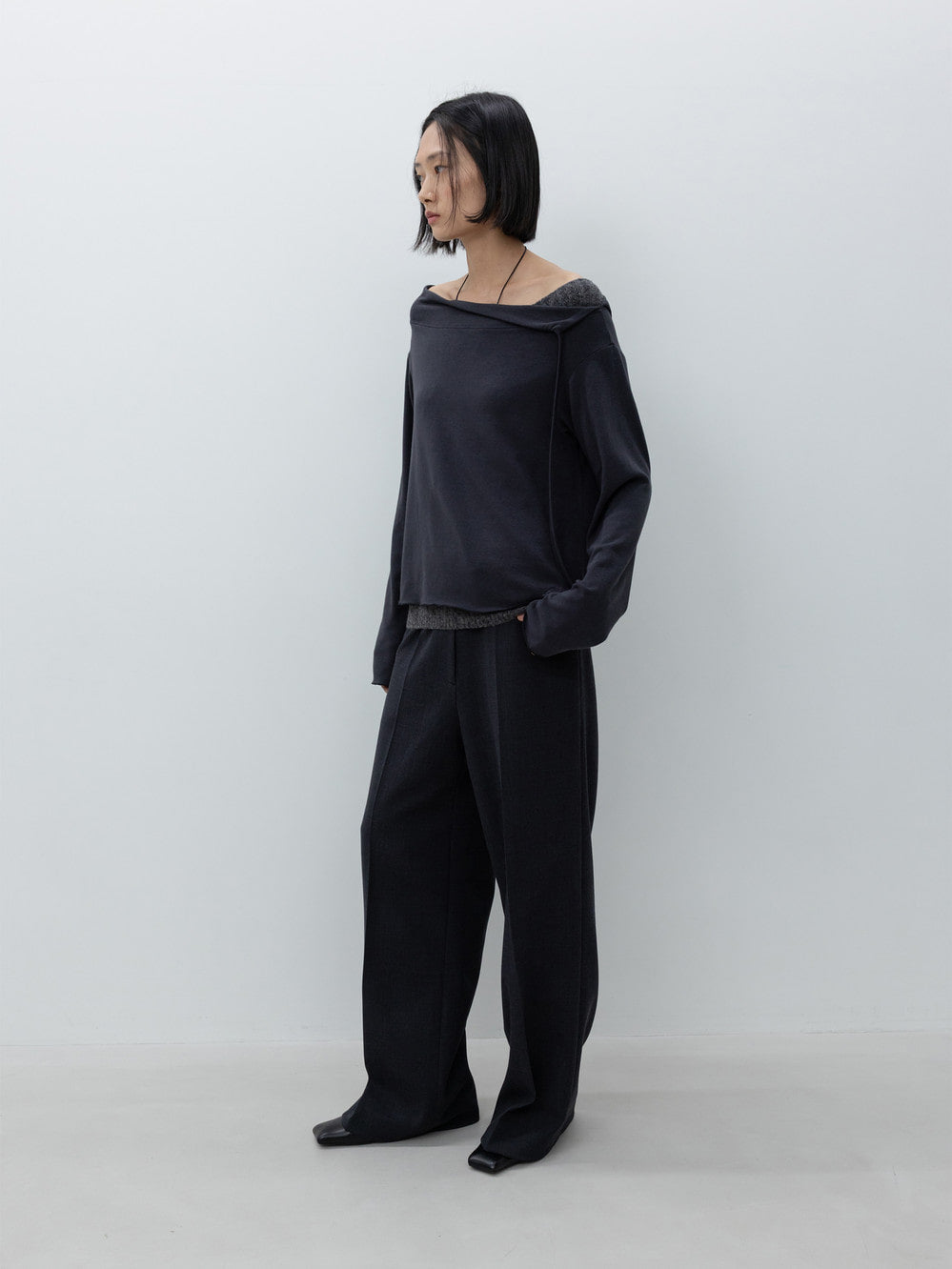 Low Classic Off-Shoulder Cotton Jersey Top Charcoal