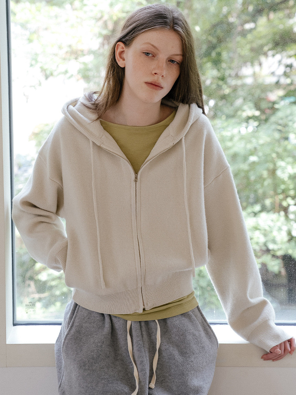 Tillidie Merino wool double knit zip-up Cream