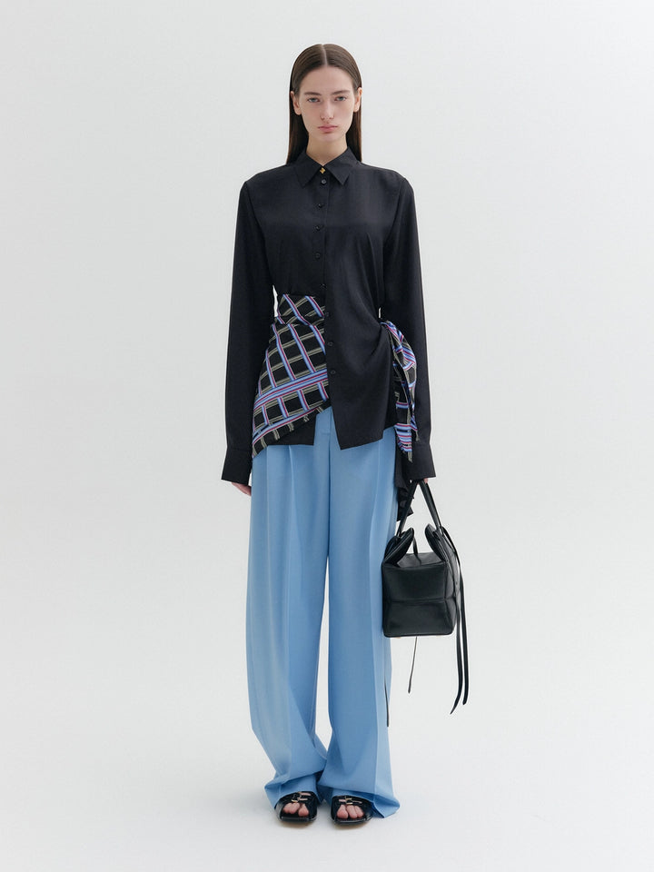 EENK Waist Lettering Wide Pants - Light Blue