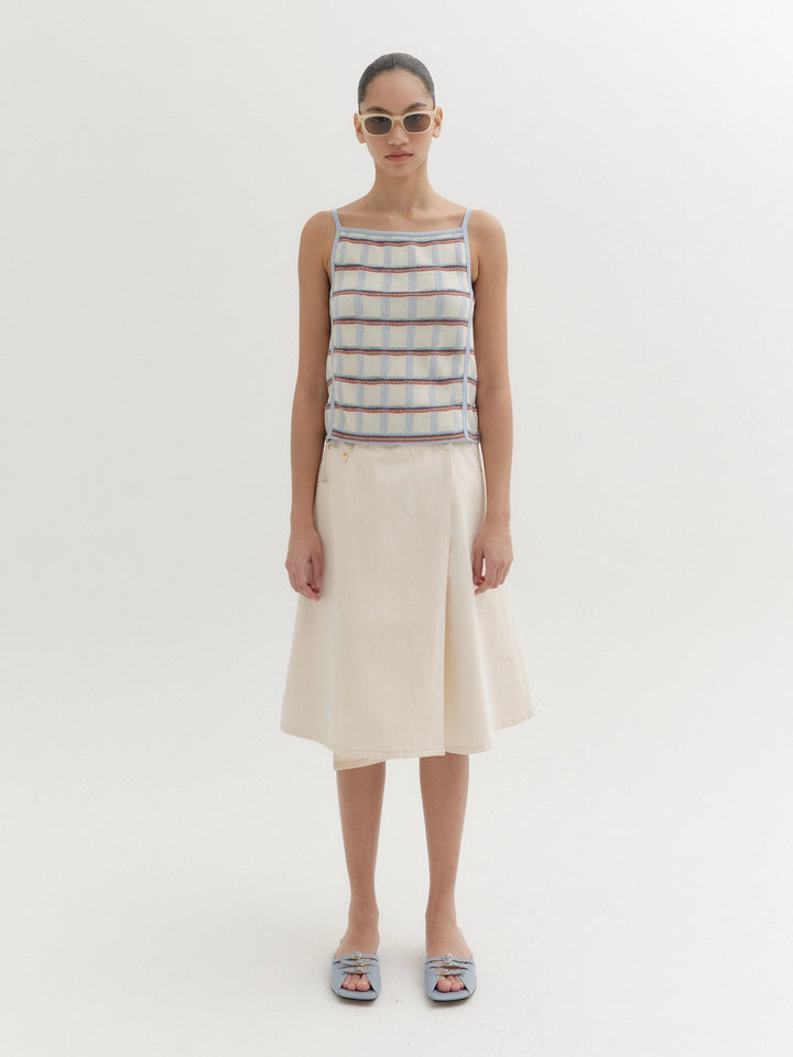 EENK Wrap Denim Midi Skirt - Cream