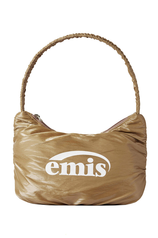 GLOSSY SHIRRING HOBO BAG-BEIGE