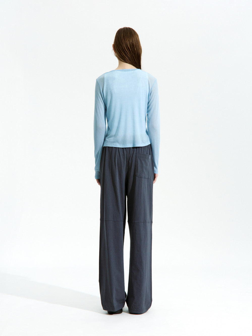 Low Classic See-Through Henry Neck Long Sleeve T-Shirt Pastel Blue