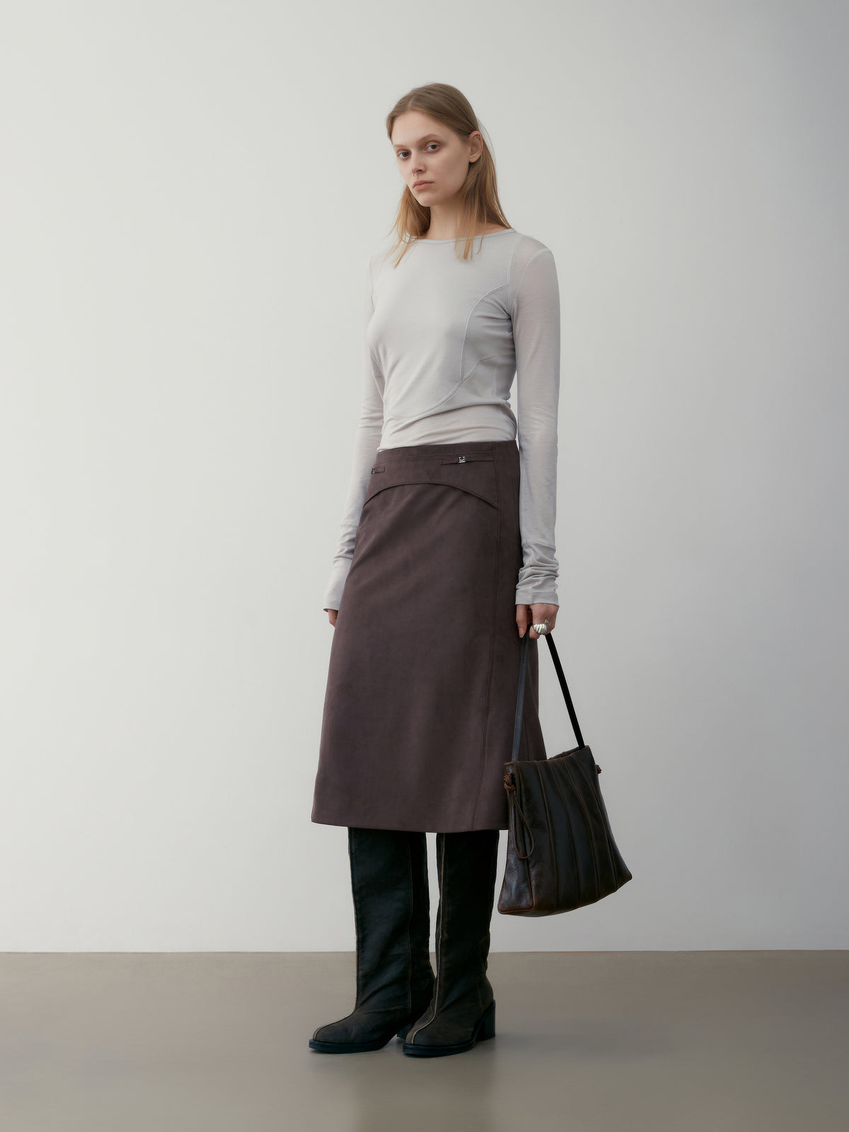 Low Classic Suede Mermaid Skirt Brown