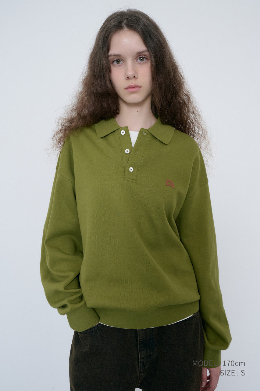 Dunst Unisex Leather Logo Collared T-Shirt Olive