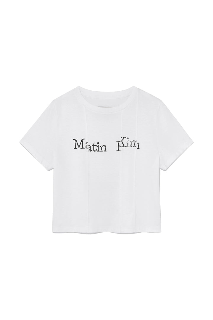 Matinkim Unbalance Logo Crop Top IN White