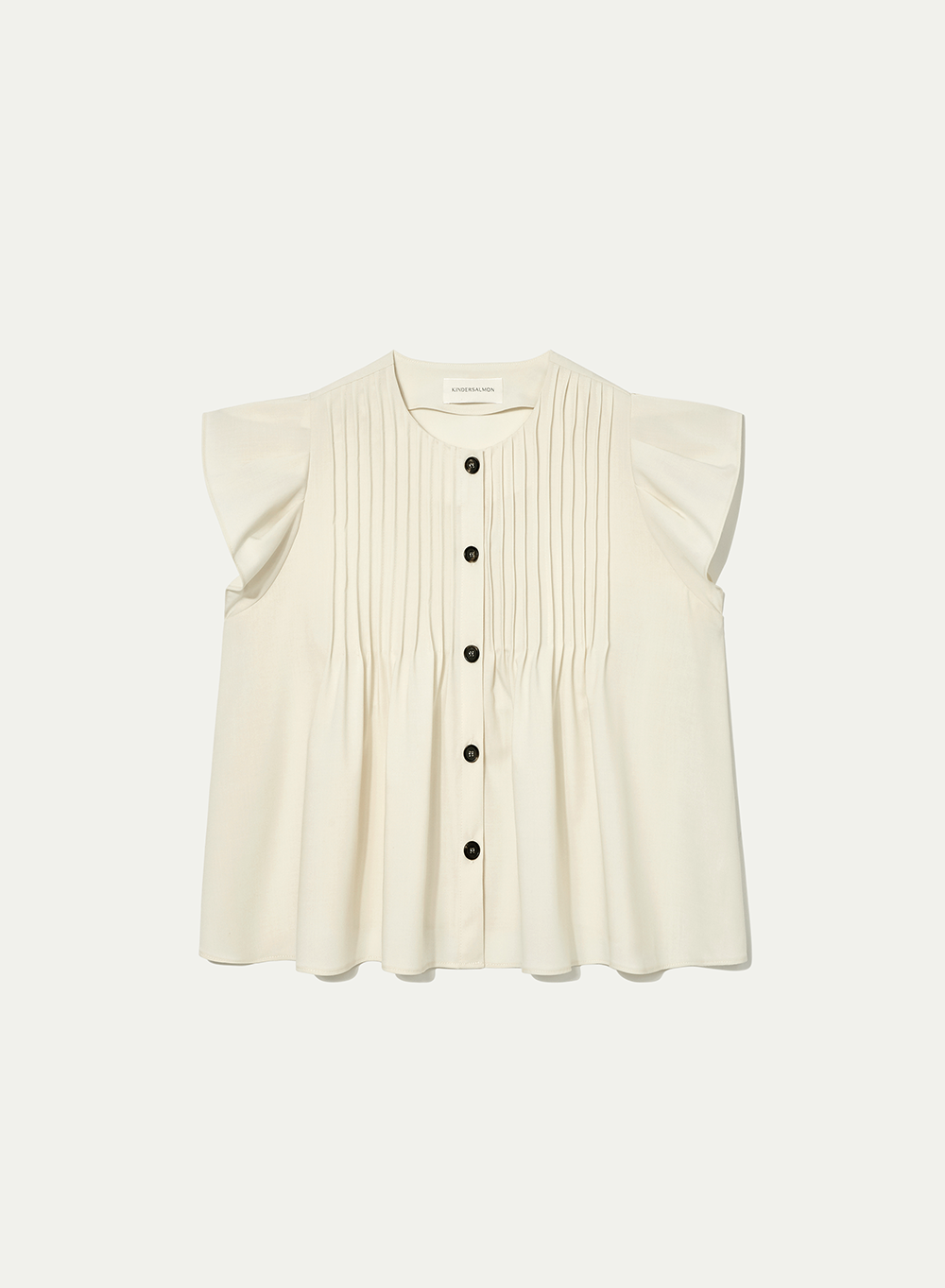 Kindersalmon Pintucked Ruffle-sleeve Blouse Cream