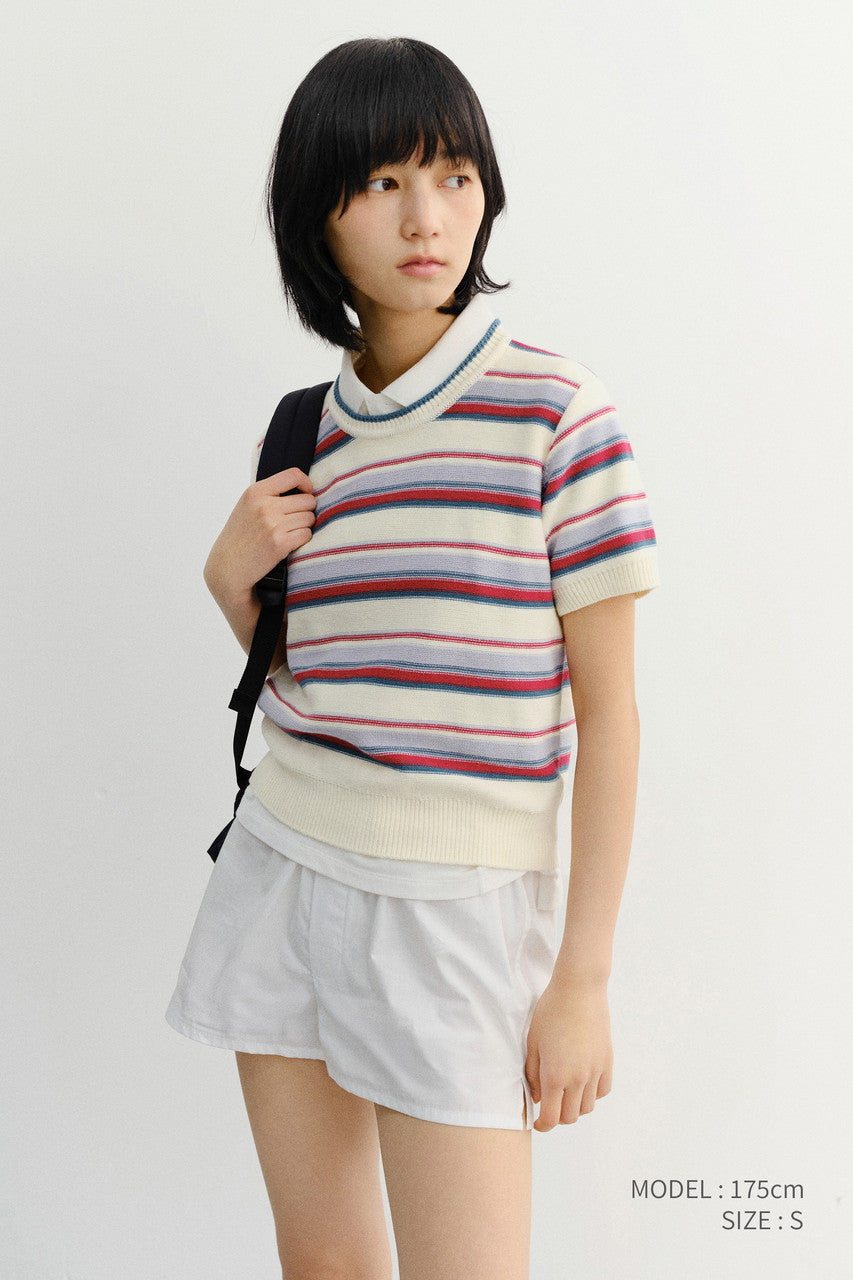 Dunst Unisex Striped Crewneck Knit Cream Red