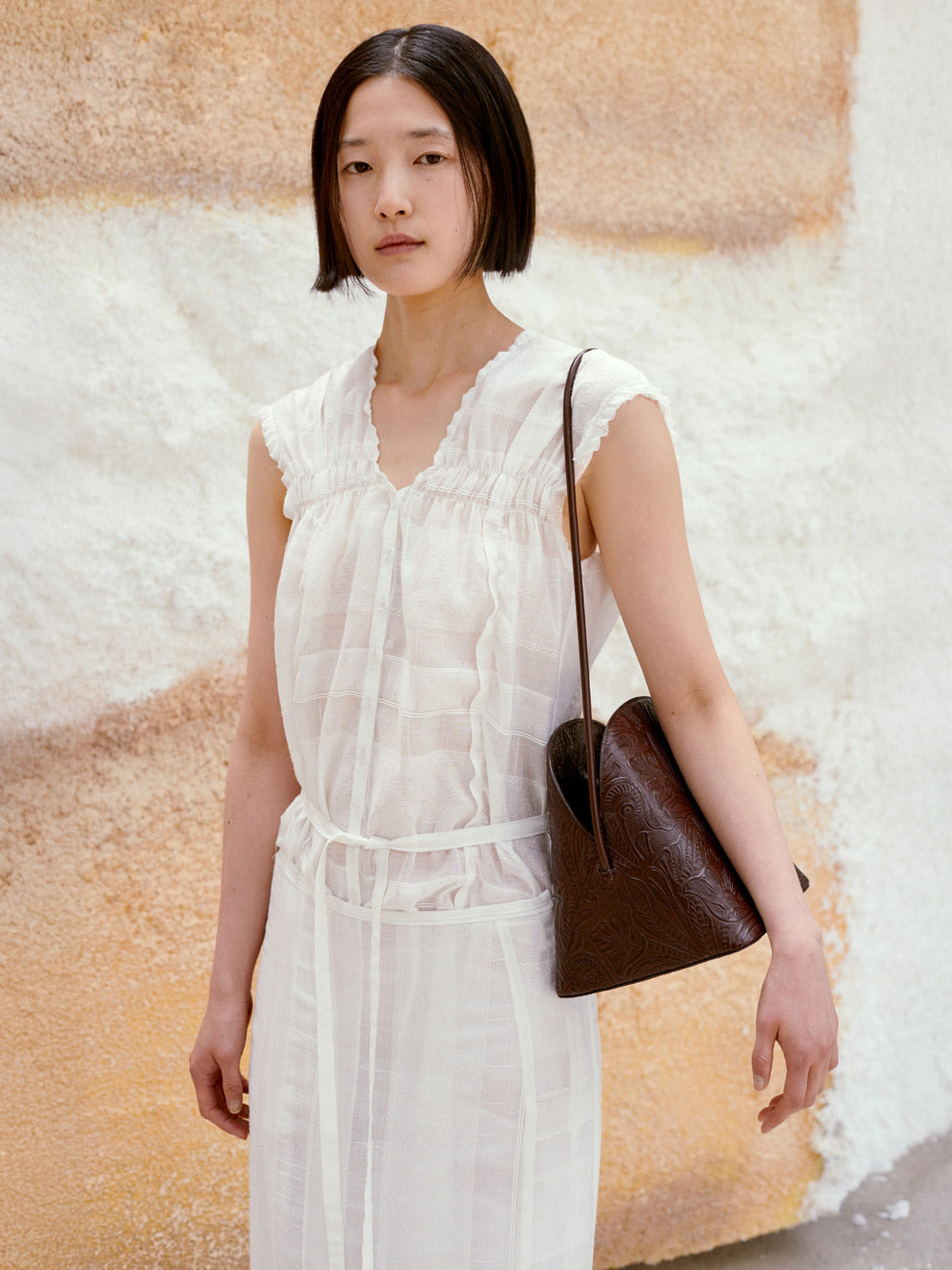 Low Classic Shirring Sleeveless Maxi Dress White