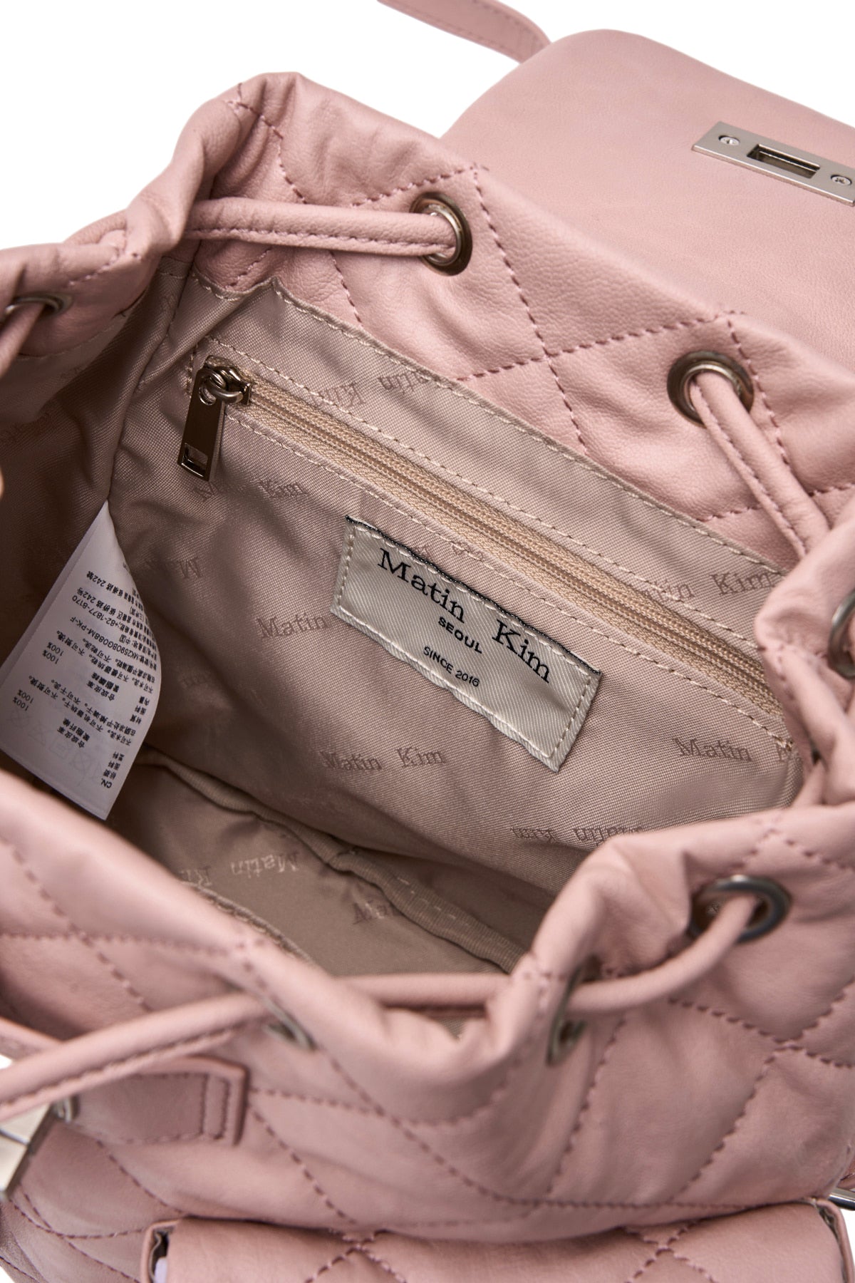 Matinkim Double Pocket Quilting Mini Backpack IN Pink