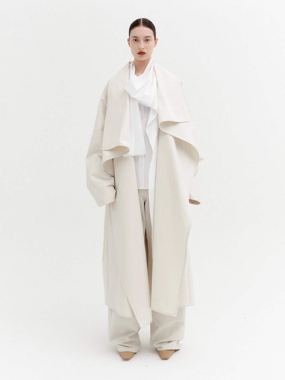 EENK Layered Drape Long Coat - Ivory