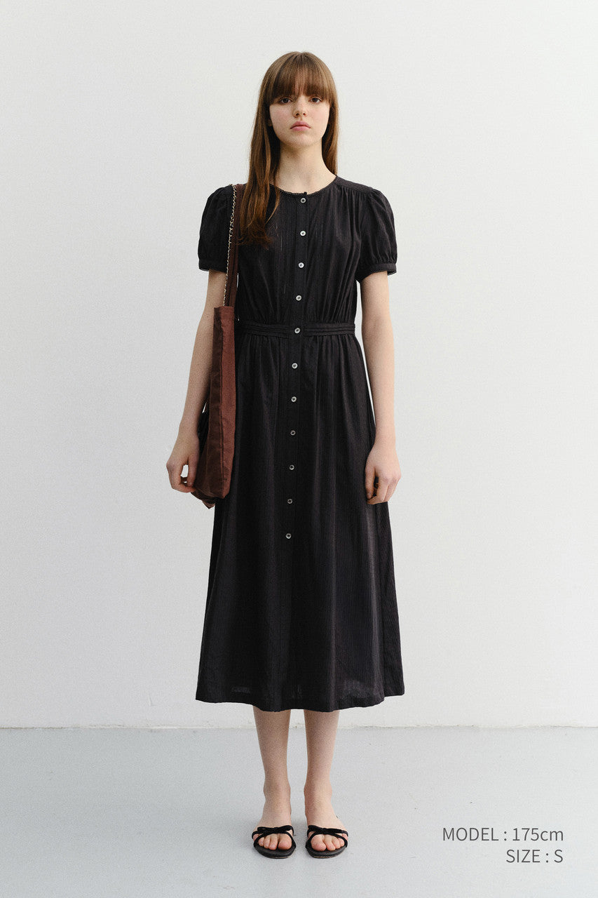 Dunst Maxi Shirring Half Sleeve Dress Black