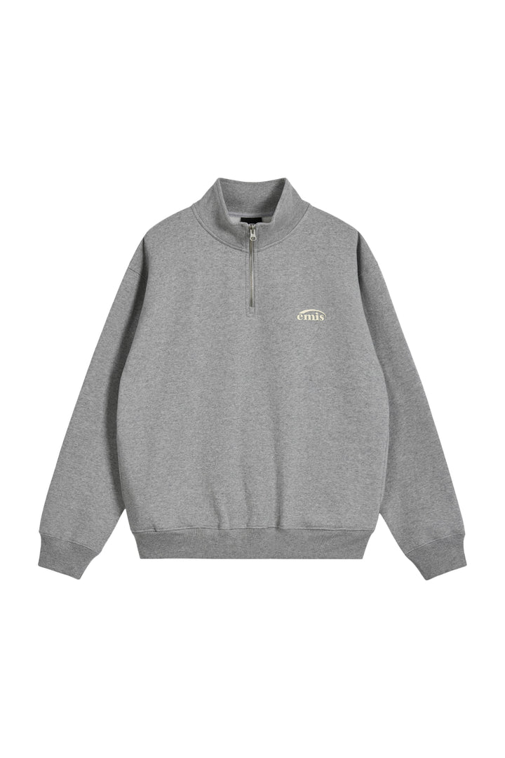 Emis Half Zip-Up Logo Sweat Shirt-Melange Gray