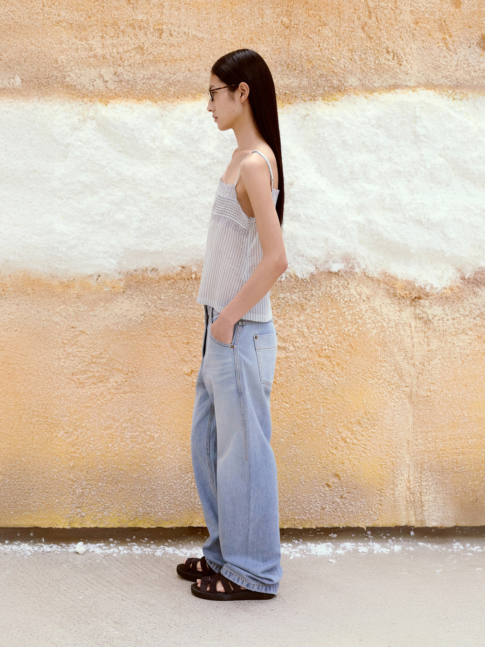 Low Classic Stripe See-Through Lace Sleeveless Stripe