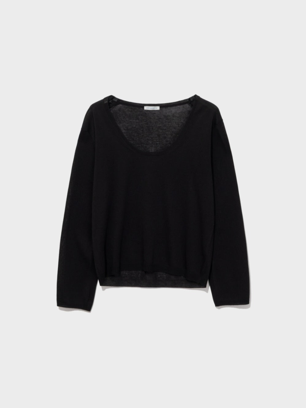 Low Classic Sheer Linen Blended Deep U-Neck Sweater Black