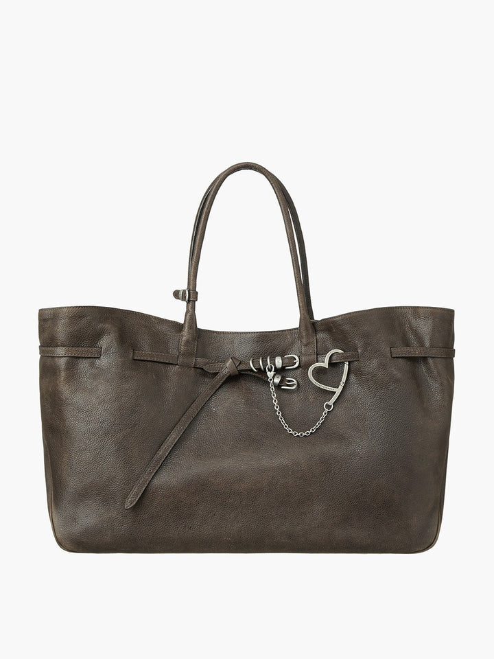 Margesherwood Grandma Used Bag XL washed brown embossed pull-up
