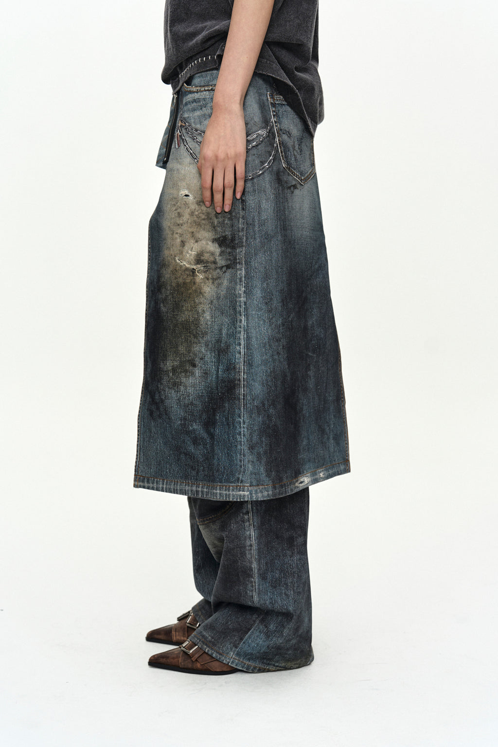 Andersson Bell Denim Trompe-L'Oeil Graphic Wrap Skirt Blue)