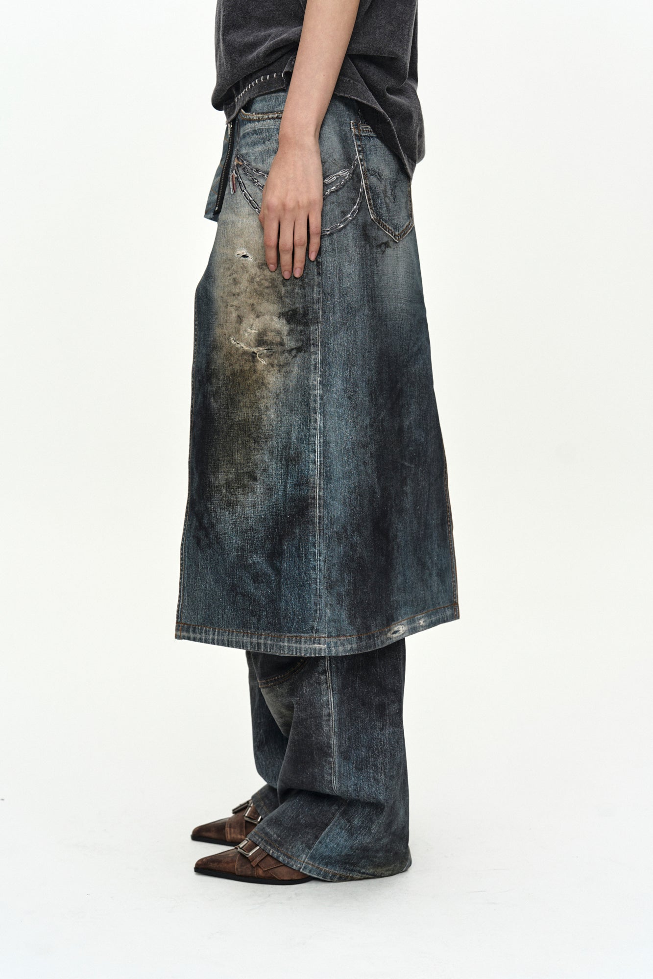 Andersson Bell Denim Trompe-L'Oeil Graphic Wrap Skirt Blue)