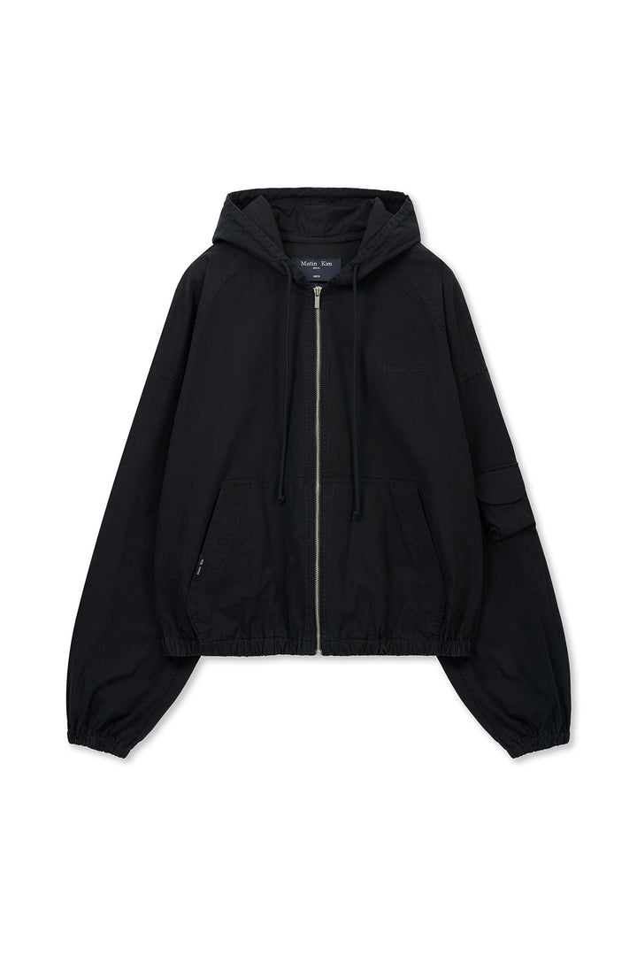 Matinkim Washed Cotton Hoody Zip UP IN Black