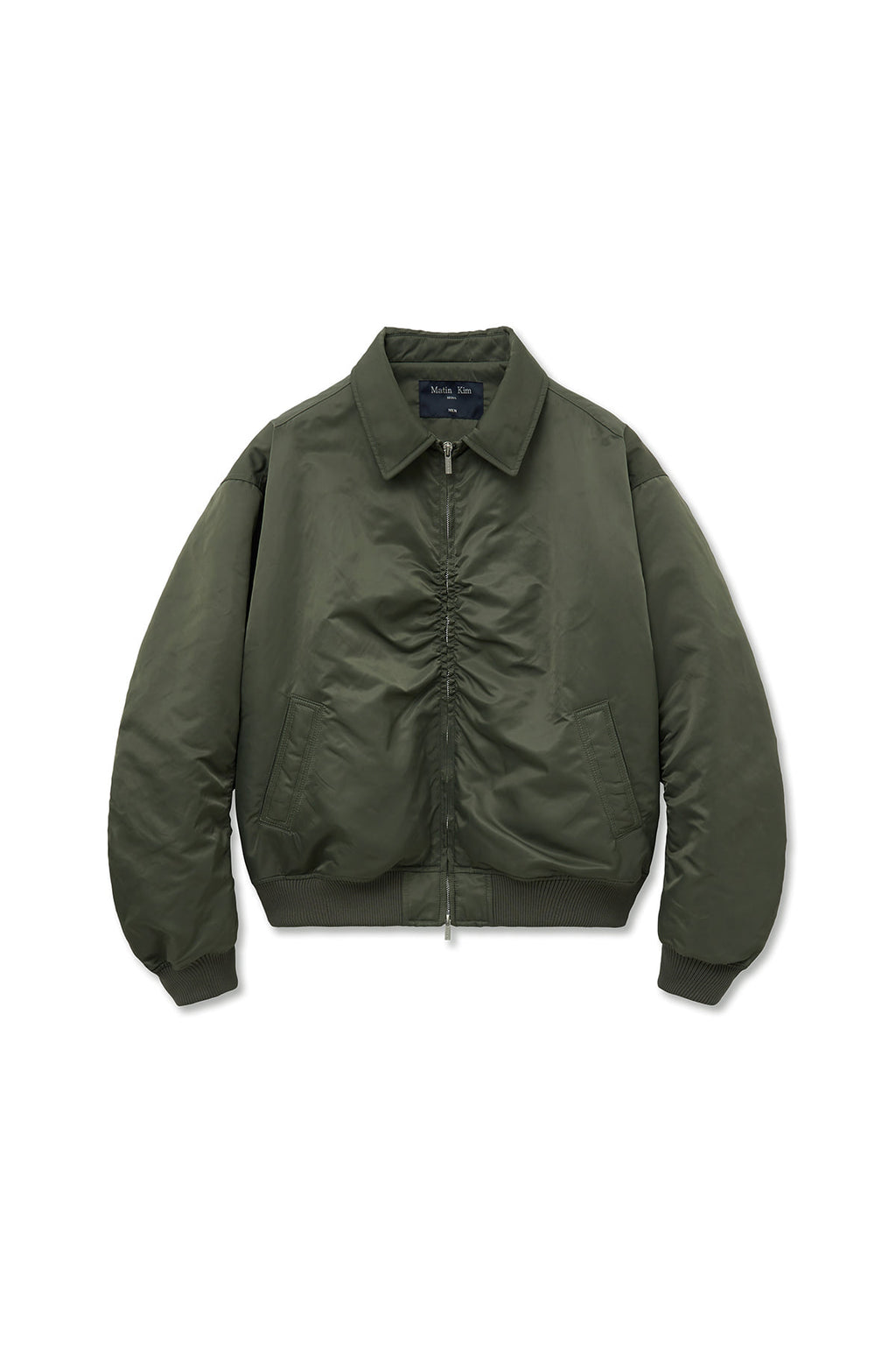 [matinkim] Applique Logo Shirring Bomber Jumper For Men IN Khaki