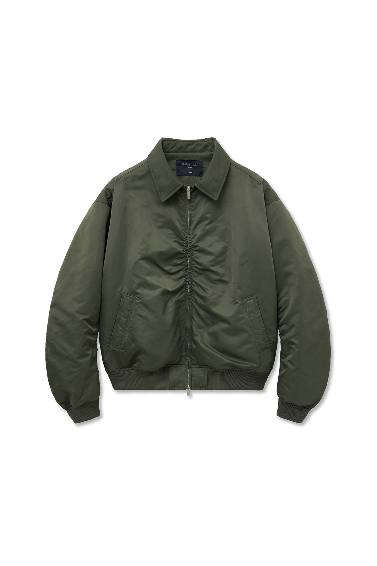 [matinkim] Applique Logo Shirring Bomber Jumper For Men IN Khaki