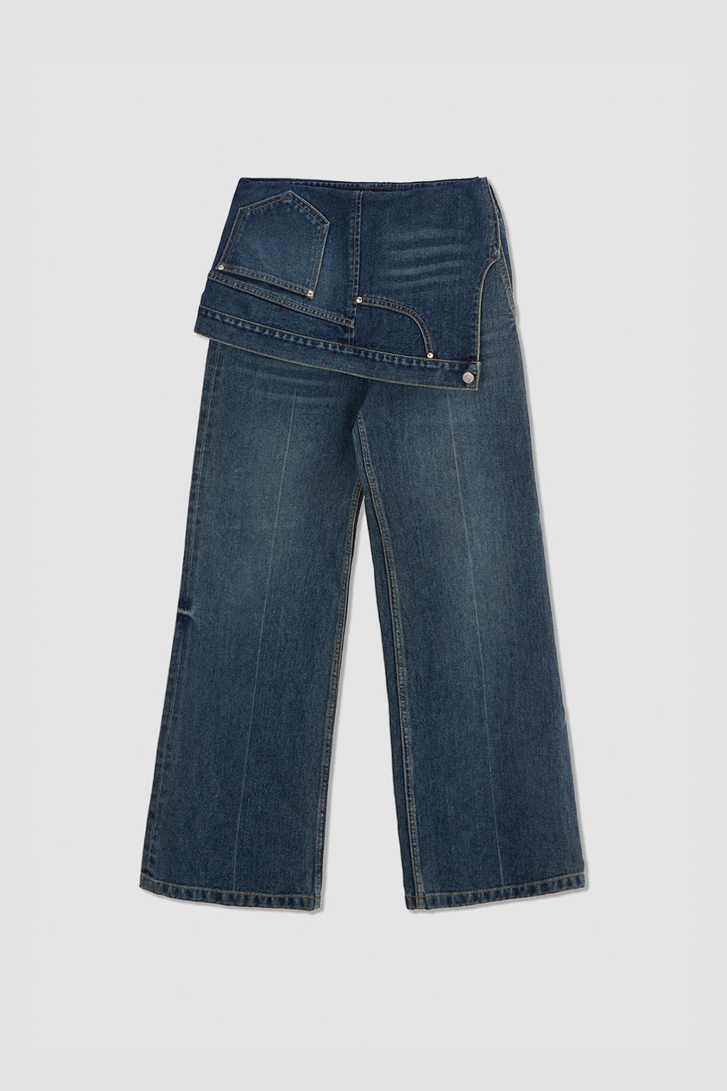 Matinkim Upside Down Layered Denim Pants IN Smoke Blue