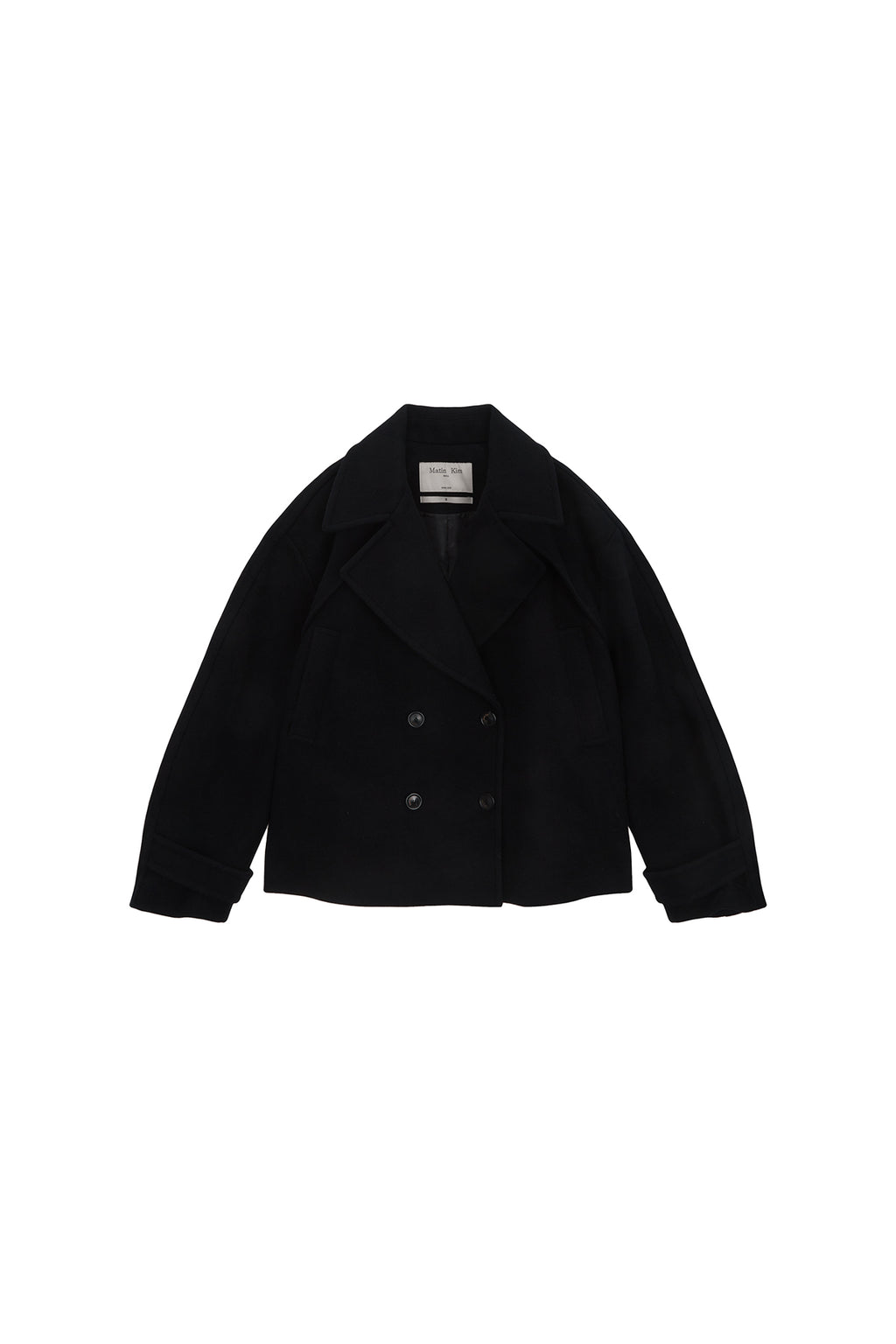 Matinkim Belted Big Lapel Double Short Coat IN Dark Navy